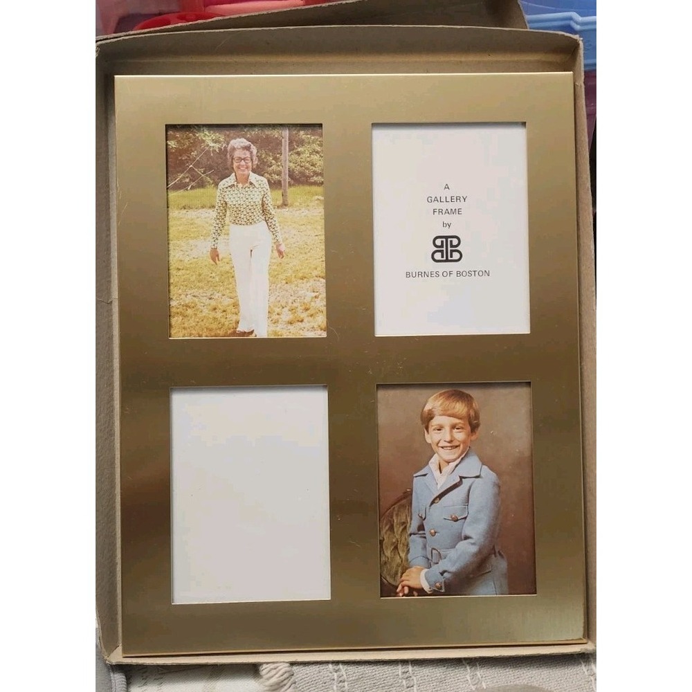 Vintage Gold Brass Burnes of Boston 493 Photo Frame Fits 4 Pics 4 X 3 Overall 10